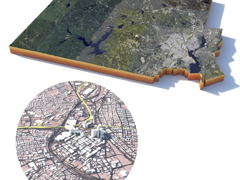 Providence and Pawtucket Rhode Terrain city Island USA 3D Модель