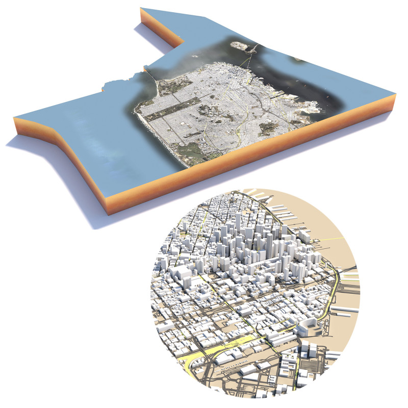 San Francisco Terrain city California USA 3D मॉडल .c4d .max .obj .3ds .fbx .stl .blend