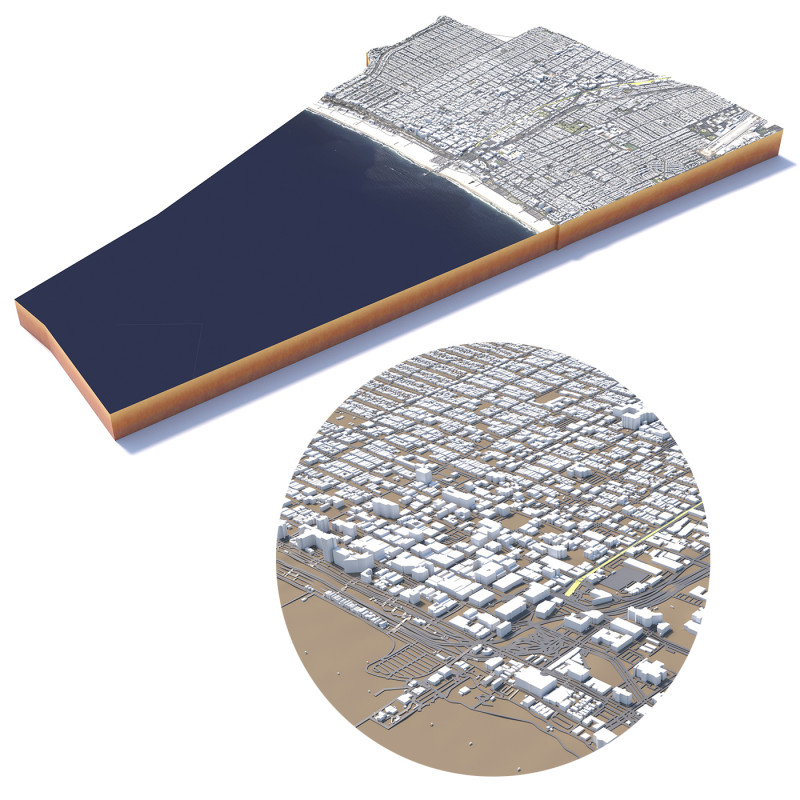 Santa Monica Terrain city California USA Model 3D .c4d .max .obj .3ds .fbx .stl .blend 