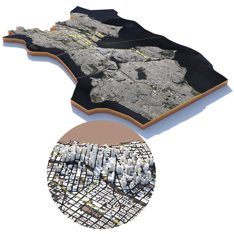 Seattle Washington Terrain city USA 3Dモデル .c4d .max .obj .3ds .fbx .stl .blend 