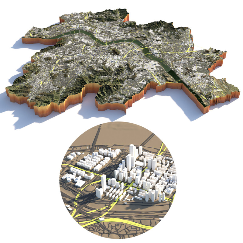 Seattle Washington Terrain city USA 3D Модель .c4d .max .obj .3ds .fbx .stl .blend 