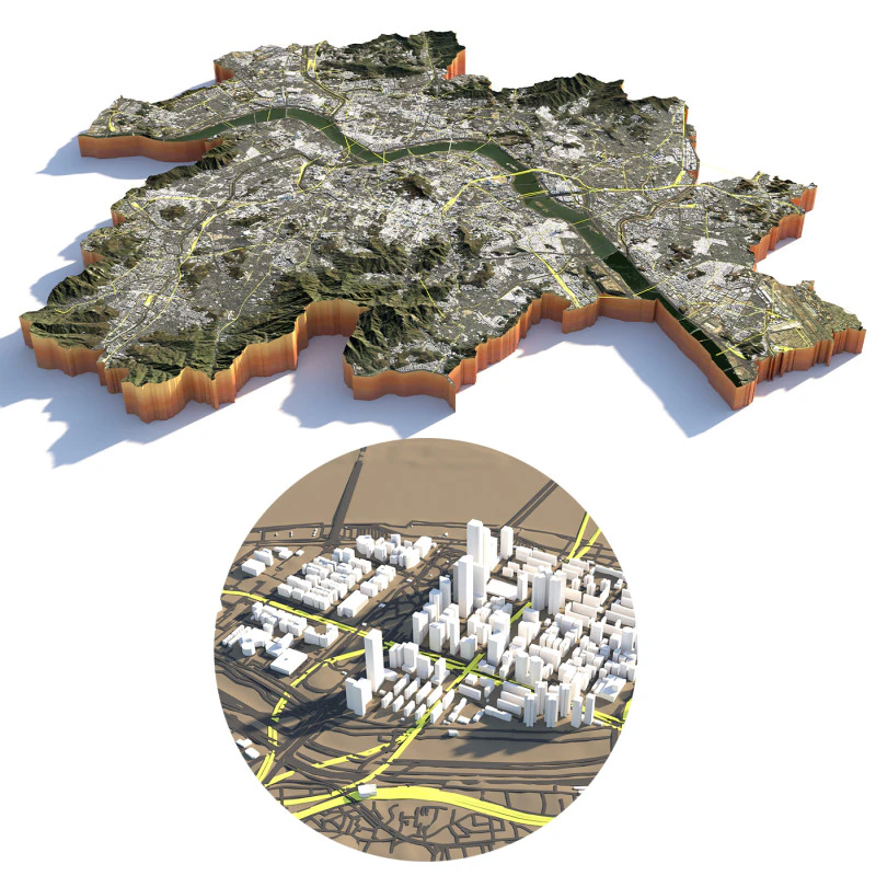 Seattle Washington Terrain city USA 3D Model .c4d .max .obj .3ds .fbx .stl .blend 