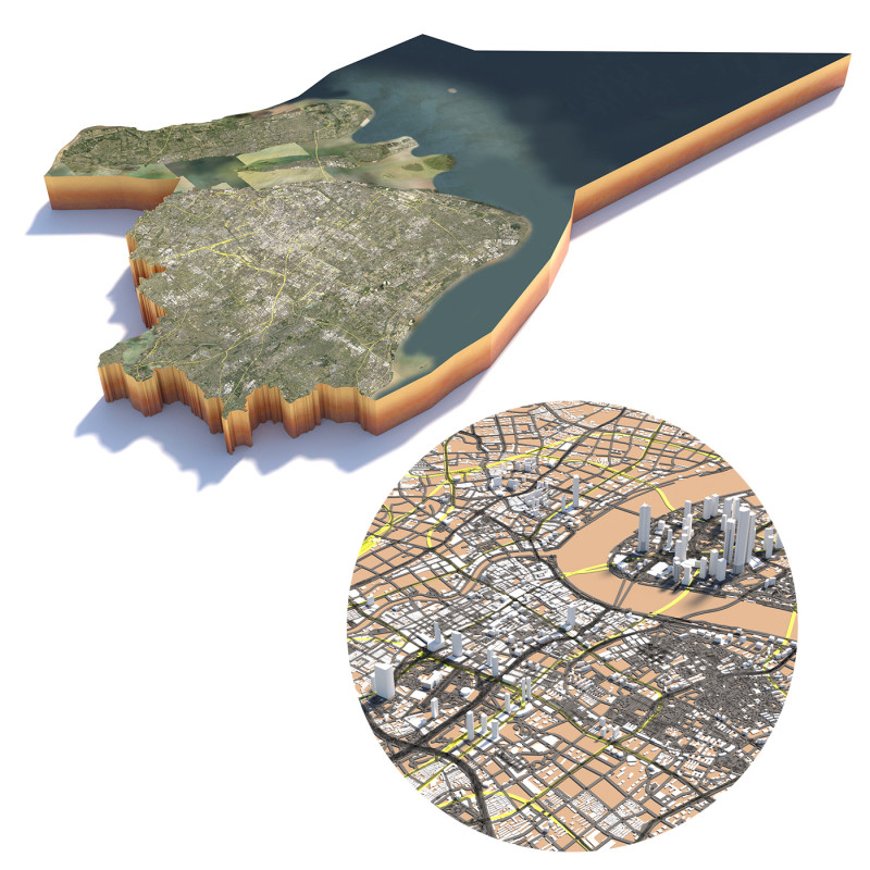 Shanghai Terrain city China 3Dモデル .c4d .max .obj .3ds .fbx .stl .blend 