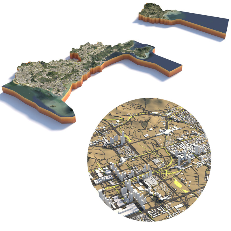 Shenzhen Terrain city China 3D Модель .c4d .max .obj .3ds .fbx .stl .blend 
