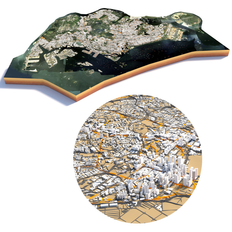 Singapore Full Terrain city 3D Модель .c4d .max .obj .3ds .fbx .stl .blend 