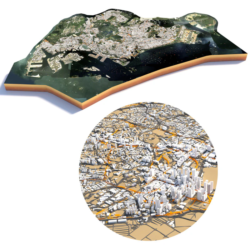 Singapore Full Terrain city 3D Model .c4d .max .obj .3ds .fbx .stl .blend 