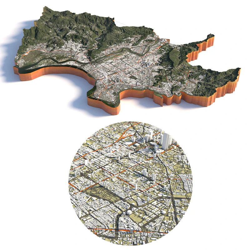 Taipei Terrain city Taiwan 3D Model .c4d .max .obj .3ds .fbx .stl .blend