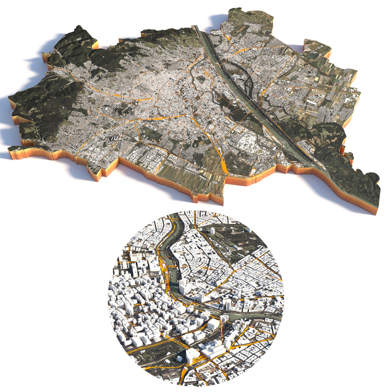 Vienna Terrain city Austria 3D Модель .c4d .max .obj .3ds .fbx .stl .blend