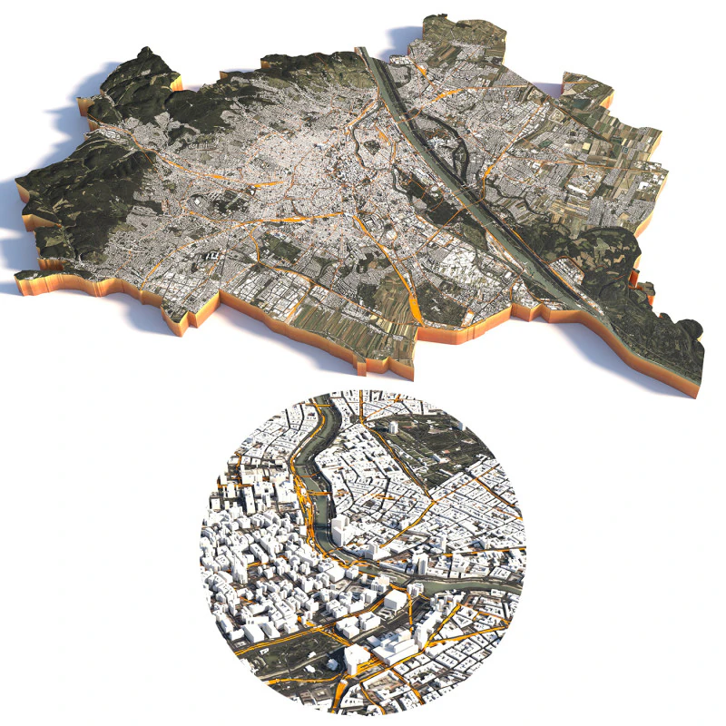 Vienna Terrain city Austria 3D Model .c4d .max .obj .3ds .fbx .stl .blend 
