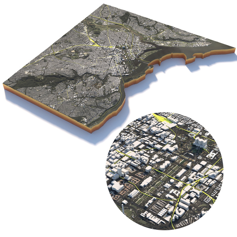 Washington Terrain city DC USA Modèle 3D .c4d .max .obj .3ds .fbx .stl .blend