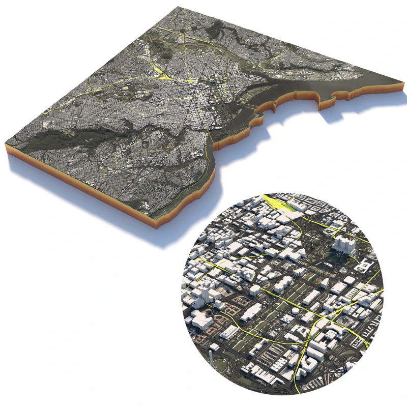 Washington Terrain city DC USA 3D Model .c4d .max .obj .3ds .fbx .stl .blend 