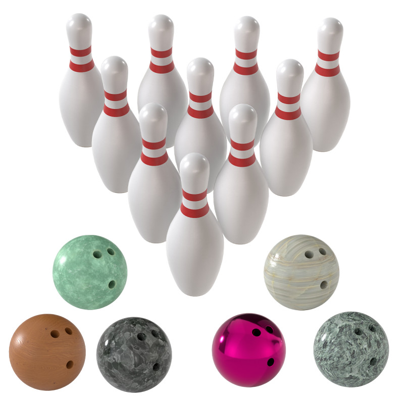 Bowlin pins and balls 3D Model .c4d .max .obj .3ds .fbx .stl .blend