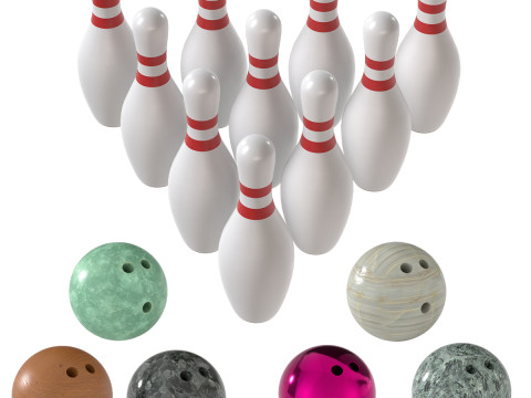 ボウリンのピンとボール 3Dモデル