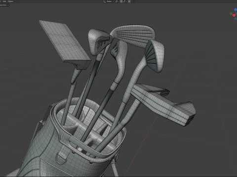 Golf Bag Clubs and Putter 3D Model