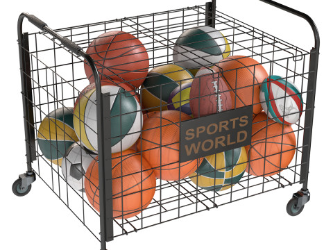 Almacenamiento de bolas de metal negro y múltiples bolas. Modelo 3D