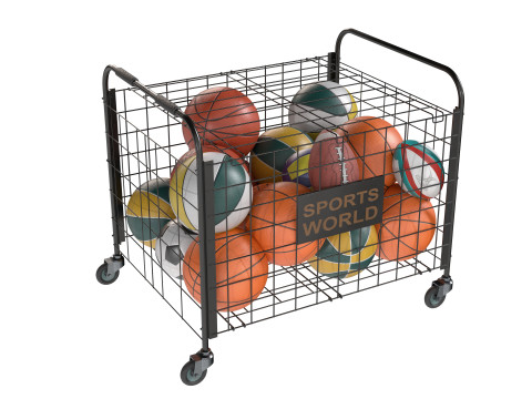 Metalowy pojemnik na kulki, czarny i wiele piłek Model 3D