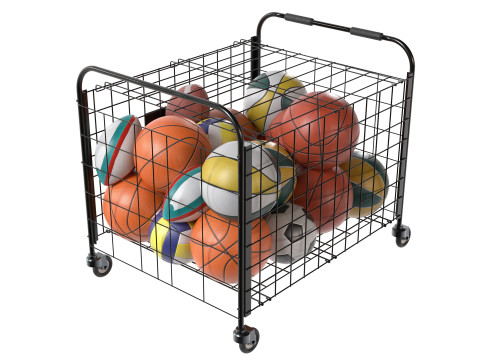 Metalowy pojemnik na kulki, czarny i wiele piłek Model 3D