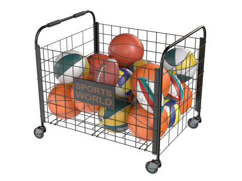 Metalowy pojemnik na kulki, czarny i wiele piłek Model 3D