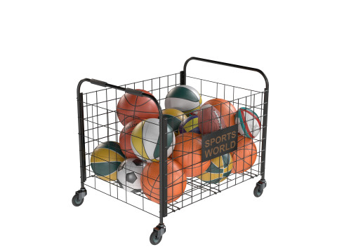 Metalowy pojemnik na kulki, czarny i wiele piłek Model 3D