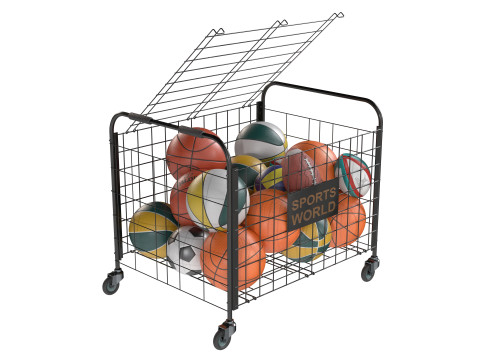 Metalowy pojemnik na kulki, czarny i wiele piłek Model 3D