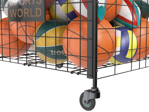 Metalowy pojemnik na kulki, czarny i wiele piłek Model 3D