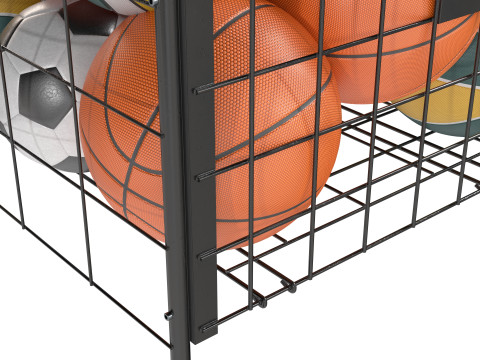 Metalowy pojemnik na kulki, czarny i wiele piłek Model 3D