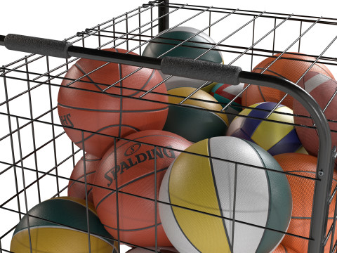 Metalowy pojemnik na kulki, czarny i wiele piłek Model 3D