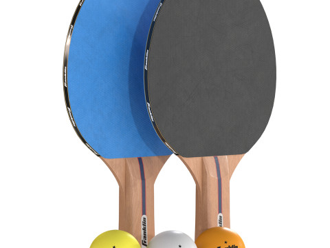 乒乓球拍蓝色带球 3D 模型