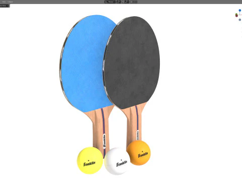 Table tennis paddle blue with balls 3D Model