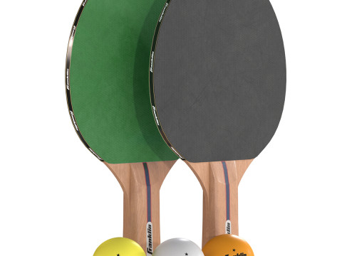 乒乓球拍绿色带球 3D 模型