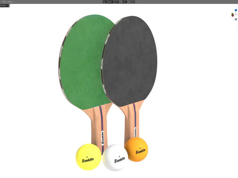 Table tennis paddle green with balls 3D Model