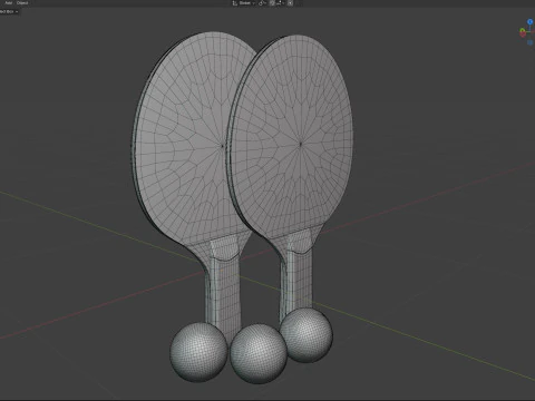 Table tennis paddle green with balls 3D Model