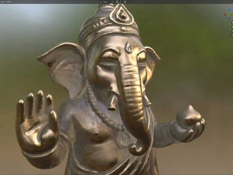 Lord Ganesha Metal Statue 3D Model