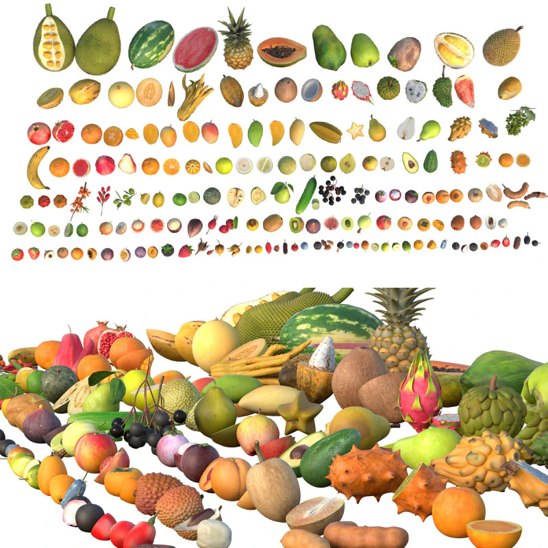 Fruits collection 100 3D Model .c4d .max .obj .3ds .fbx .stl .blend 