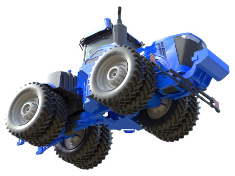 Trator Agr&iacute;cola com Rodas Modelo 3D