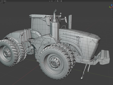 Trator Agr&iacute;cola com Rodas Modelo 3D
