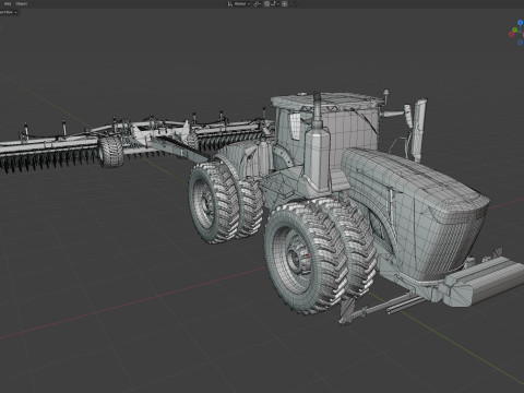 Cultivo com rodas de trator agr&iacute;cola Modelo 3D