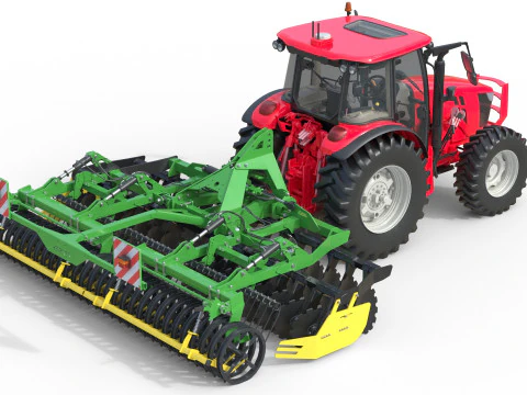 Farm Tractor and Trailed Disc harrow 3D Model