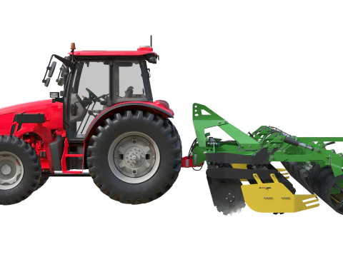 Farm Tractor and Trailed Disc harrow 3D Model
