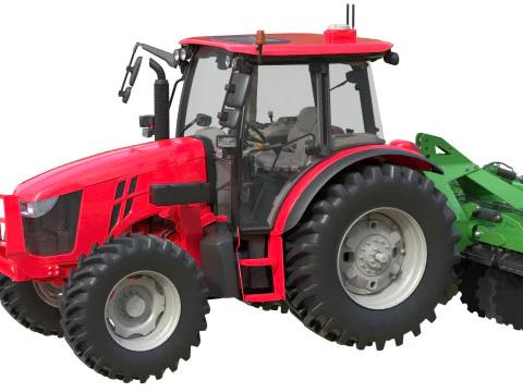 Farm Tractor and Trailed Disc harrow 3D Model