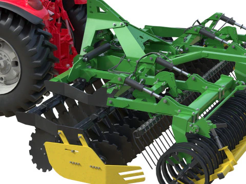 Farm Tractor and Trailed Disc harrow 3D Model
