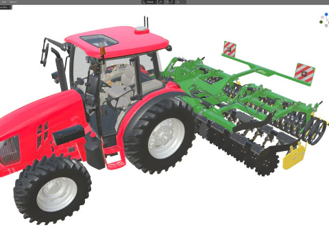 Farm Tractor and Trailed Disc harrow 3D Model