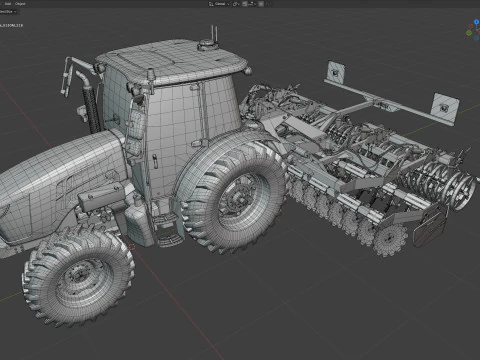 Farm Tractor and Trailed Disc harrow 3D Model