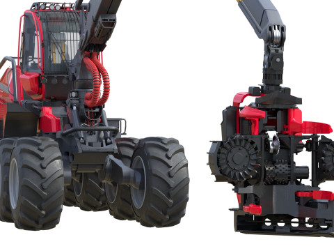Colheitadeira Florestal com Rodas Modelo 3D