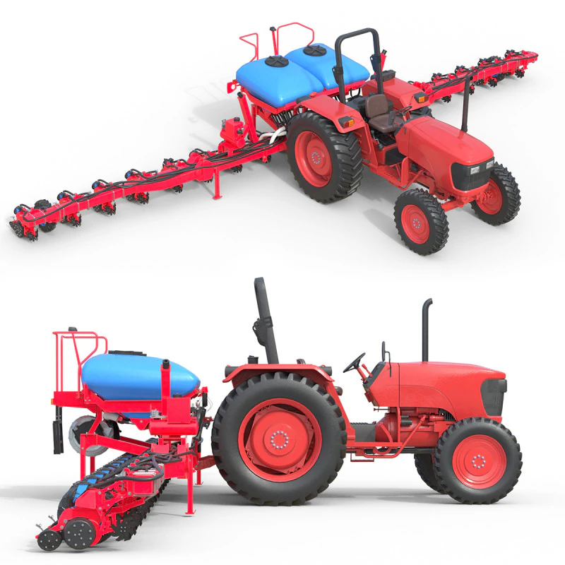 Trattore agricolo generico e seminatrice trainata Modello 3D .c4d .max .obj .3ds .fbx .stl .blend