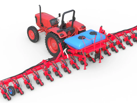 Trattore agricolo generico e seminatrice trainata Modello 3D