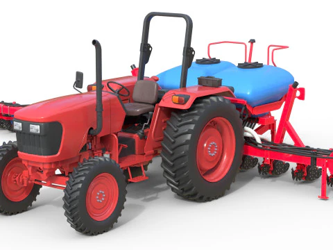 Trattore agricolo generico e seminatrice trainata Modello 3D