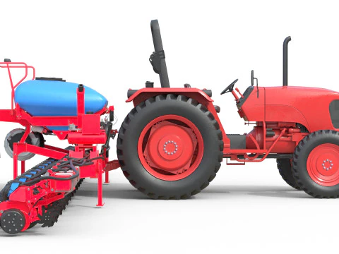 Trattore agricolo generico e seminatrice trainata Modello 3D