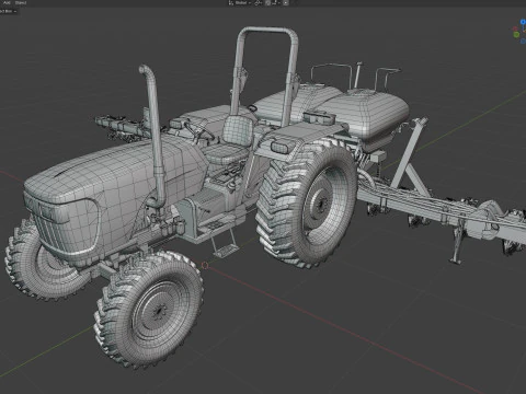 Trattore agricolo generico e seminatrice trainata Modello 3D