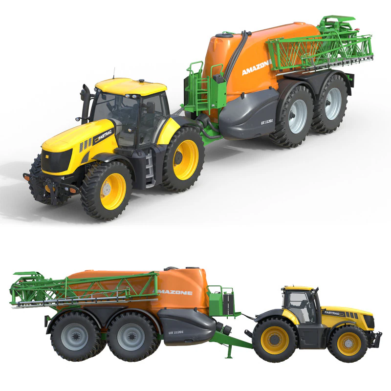 JCB Fastrac Tractor and Trailed Filed Sprayer 3D Model .c4d .max .obj .3ds .fbx .stl .blend
